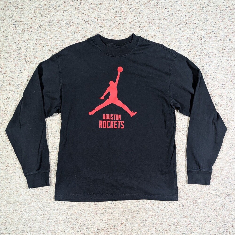 The Nike Tee T-Shirt Houston Rockets Jordan Mens M Loose Fit Jumpman NBA Black